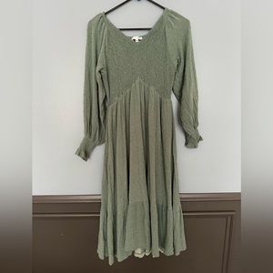 Baltic Born Lainey Smocked Dotted Midi Dress Sage Green